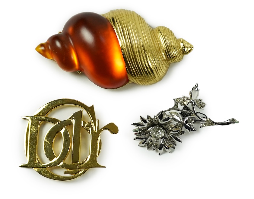 Three Christian Dior costume jewellery brooches